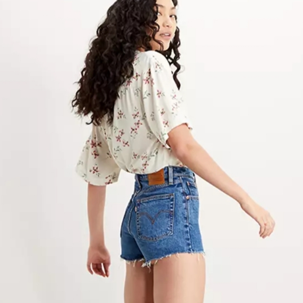 Levi's Distressed Ribcage Shorts Blue Denim Size 28